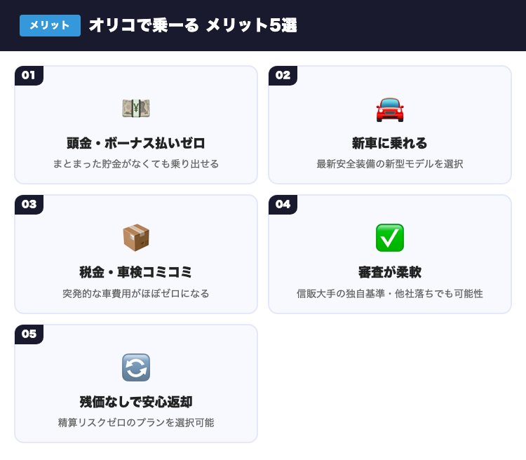 オリコで乗ーるメリット5選インフォグラフィック
