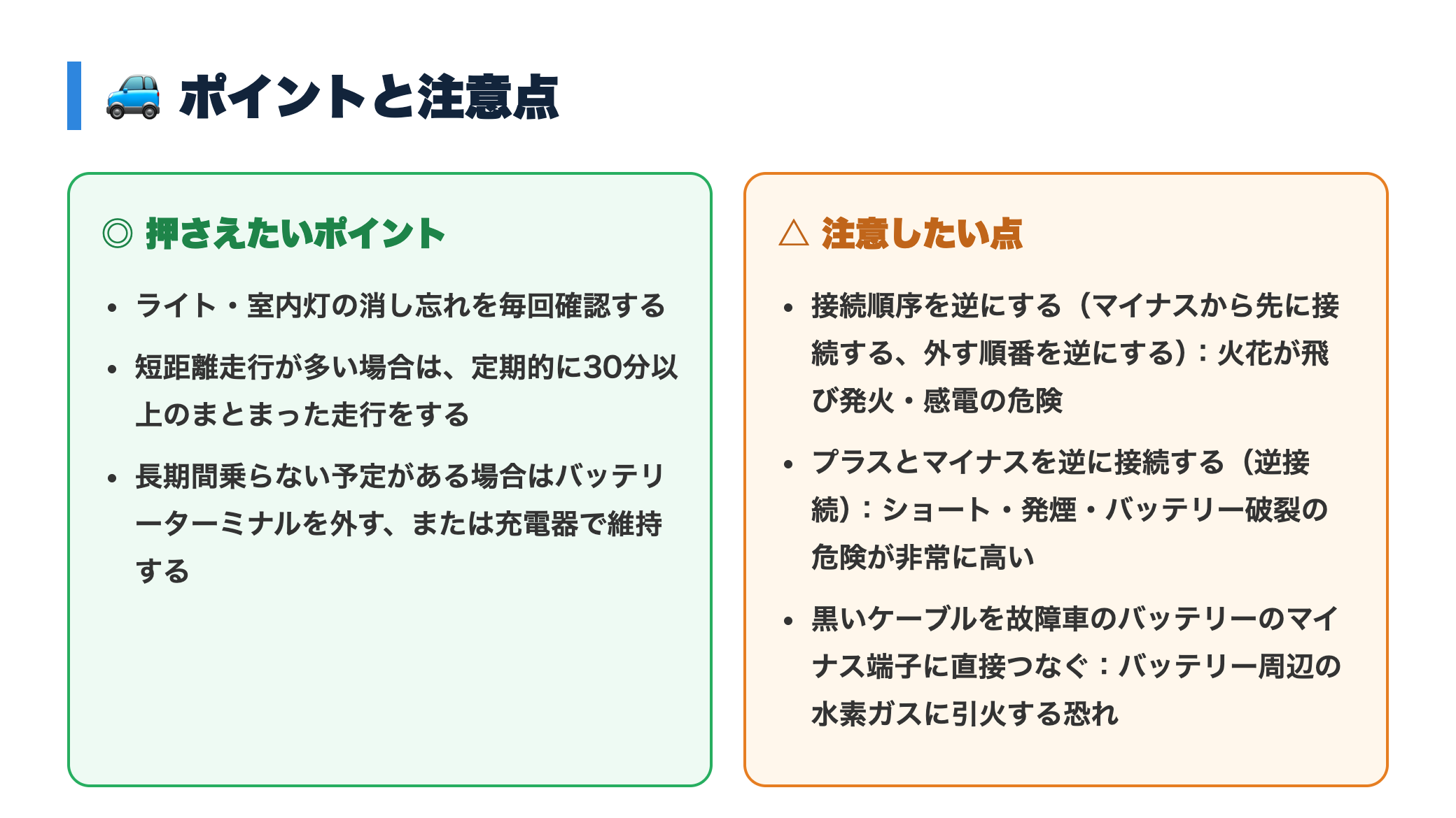 車のバッテリー上がりの対処法｜ジャンピングスタートの手順とNG行動 正直レビュー図
